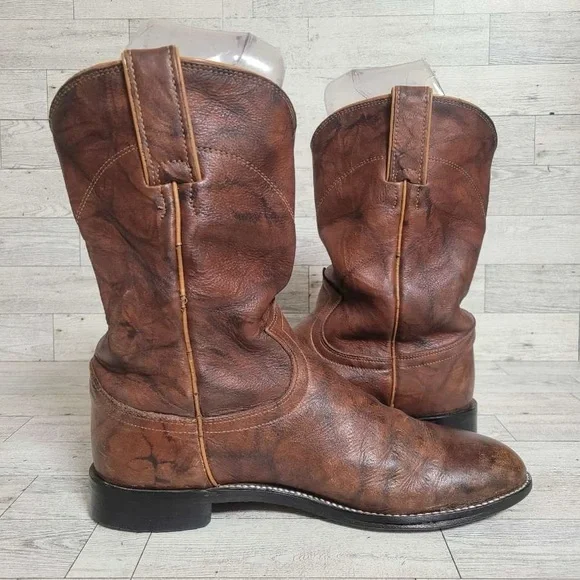 Women’s Justin Brown Marbled Leather Western Rodeo Roper Boots Size 7.5 B - Picture 6 of 9